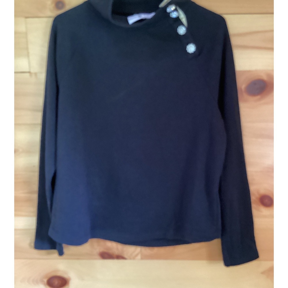 NEW J.Crew Women Black Rhinestone Button Funnel Neck Sweatshirt S CO301 NWT